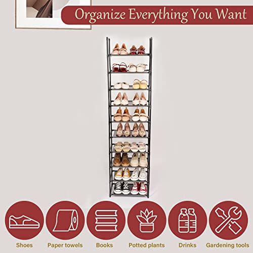 Elechotfly Shoe Rack, 20 Pairs Shoe Storage Organizer, 10 Tiers Tall Shoe Stand, Easy Assembly Stackable Sturdy Shoe Tower, Metal Shoe Shelf for Entryway, Closet, Garage, Bedroom, Cloakroom