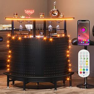 tribesigns smart led bar table, 3-tier liquor bar unit with rgb lights, wine glasses holder and storage shelves, alcohol bar cabinet with mesh & footrest mini bar buffet sideboard for home kitchen