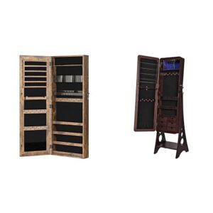 songmics wall-mounted jewelry cabinet armoire with full-length frameless mirror, textured brown ujjc001x01 & 8 leds jewelry cabinet armoire with beveled edge mirror, brown ujjc89k