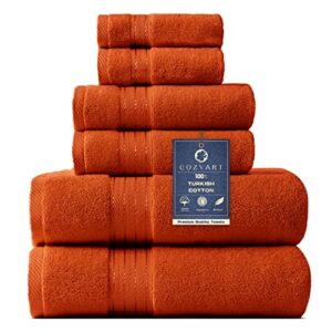 cozyart orange bath towels set for bathroom turkish cotton thick soft absorbent durable 650 gsm towel set of 6, 2 large bath towels, 2 hand towels, 2 washclothes