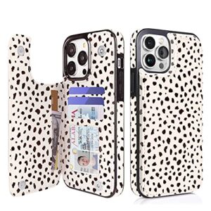 ucolor compatible with iphone 14 pro max 6.7" wallet case with card holder folio flip pu leather kickstand card slots double magnetic clasp and rfid blocking cover 6.7 inch (almond latte polka dot)