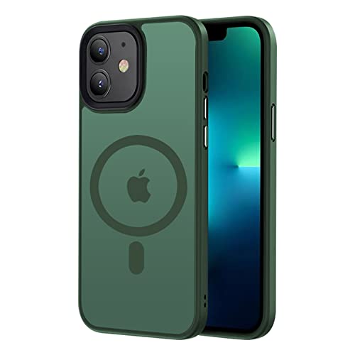 Tigowos Magnetic Case for iPhone11 Case [10FT-Grade Drop Tested & Compatible with MagSafe] Translucent Anti-Fingerprint Anti Shockproof Protective Shell 6.1 Inch, Alpine Green