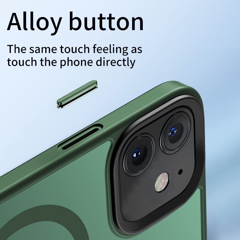 Tigowos Magnetic Case for iPhone11 Case [10FT-Grade Drop Tested & Compatible with MagSafe] Translucent Anti-Fingerprint Anti Shockproof Protective Shell 6.1 Inch, Alpine Green