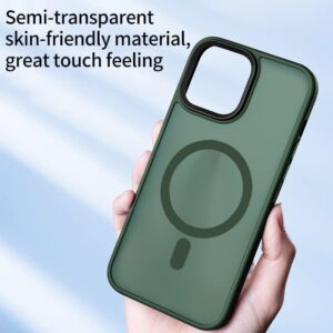 Tigowos Magnetic Case for iPhone11 Case [10FT-Grade Drop Tested & Compatible with MagSafe] Translucent Anti-Fingerprint Anti Shockproof Protective Shell 6.1 Inch, Alpine Green