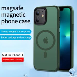 Tigowos Magnetic Case for iPhone11 Case [10FT-Grade Drop Tested & Compatible with MagSafe] Translucent Anti-Fingerprint Anti Shockproof Protective Shell 6.1 Inch, Alpine Green