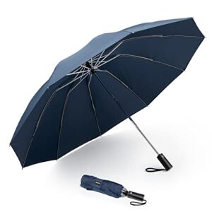 G4Free Large Umbrella 54 Inch Windproof Travel Umbrellas for Rain, Small Compact Reverse Folding Umbrella with 10 Ribs Automatic Open Close (Blue)