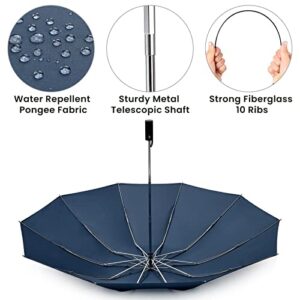 G4Free Large Umbrella 54 Inch Windproof Travel Umbrellas for Rain, Small Compact Reverse Folding Umbrella with 10 Ribs Automatic Open Close (Blue)