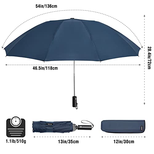 G4Free Large Umbrella 54 Inch Windproof Travel Umbrellas for Rain, Small Compact Reverse Folding Umbrella with 10 Ribs Automatic Open Close (Blue)