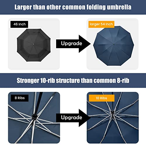 G4Free Large Umbrella 54 Inch Windproof Travel Umbrellas for Rain, Small Compact Reverse Folding Umbrella with 10 Ribs Automatic Open Close (Blue)