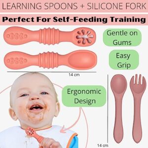 HappyDoo - Baby Led Weaning Supplies 10 pcs - Silicone Feeding Set For Baby with Baby Spoon Set + Suction Plates For Baby + Suction Bowls Silicone Plates - BPA Free and BLW Utensils - Baby Eating Set