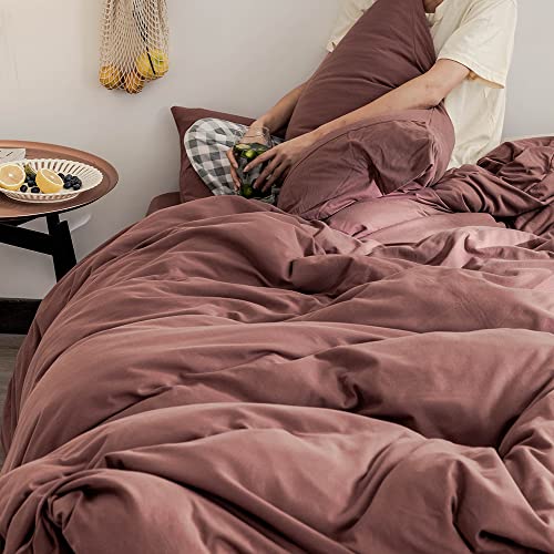 DONEUS Brick Red Duvet Cover Queen Size, 100% Jersey Knit Duvet Cover Set Solid Red Bedding Set Luxury Soft Comforter Cover 3 Pieces with Zipper Closure, 1 Duvet Cover 90x90 inches and 2 Pillow Cases