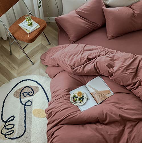 DONEUS Brick Red Duvet Cover Queen Size, 100% Jersey Knit Duvet Cover Set Solid Red Bedding Set Luxury Soft Comforter Cover 3 Pieces with Zipper Closure, 1 Duvet Cover 90x90 inches and 2 Pillow Cases