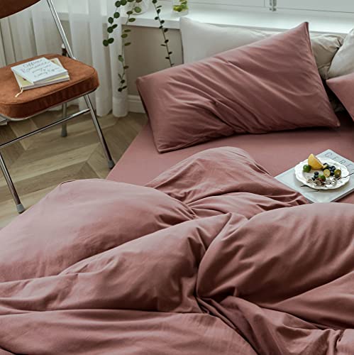 DONEUS Brick Red Duvet Cover King Size, 100% Jersey Knit Duvet Cover Set Solid Red Comforter Cover 3 Pieces Luxury Soft Bedding Set with Zipper Closure, 1 Duvet Cover 104x90 inches and 2 Pillow Cases