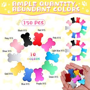 150 Pcs Blank Dog Pet Tags for Engraving 38MM Aluminum Bone Shape Name Tag Colorful Double Sided Dog Cat Phone Number Tag Pendantsnts