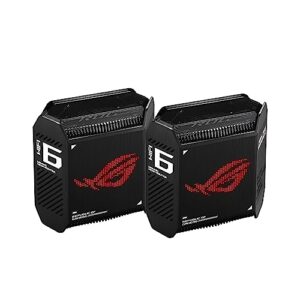 asus rog rapture gt6 (2pk) tri-band wifi 6 gaming mesh wifi system, covers up to 5,800 sq ft, 2.5 gbps port, triple-level game acceleration, unii 4, free lifetime internet security, black
