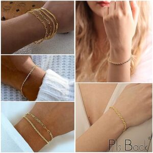 Gold Link Bracelets Sets for Women Girls, 14K Gold Plated Dainty Classic Adjustable Paperclip Layered Bracelets, Fashion Simple Chain Tennis Bracelet with Zirconia, Jewelry Gifts.