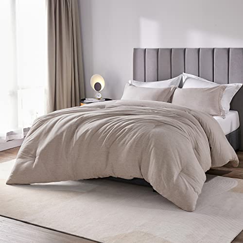 CozyLux King Size Comforter Set - 3 Pieces Warm Taupe Soft Luxury Cationic Dyeing Bedding Comforter for All Season, Breathable Lightweight Fluffy Bed Set with 1 Comforter and 2 Pillow Shams