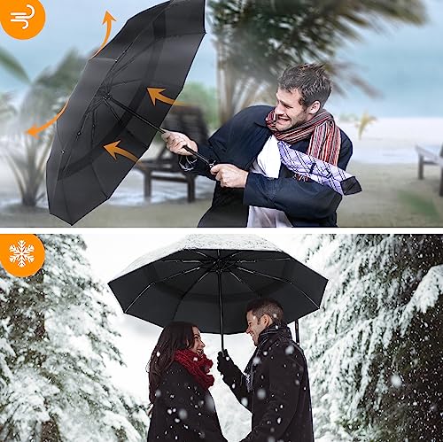 TECKNET Windproof Umbrella for Rain, Large Travel Folding Umbrella, Strong Compact Umbrella for Wind, Automatic Portable Umbrellas, Double Vented Canopy Golf Umbrella with 10 Ribs for Men Women