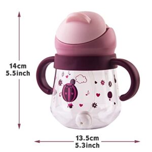 Sippy Cup for Baby Months 6+, Weighted Straw Non Spill Cup for Toddlers, Baby Straw Cup with Handles, Spill-Proof, Leak-Proof Soft Spout Cup 260ml, BPA Free