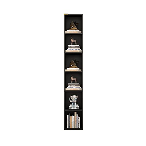 ALISENED 68.5" Tall Narrow Bookshelf, 6 Shelf Wooden Corner Bookcase, Modern Skinny Cubes Storage Organizer Display Shelving for Bedroom, Library, Living Room, Home, Office, Black