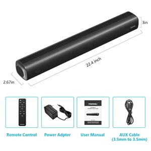 Passau Sound Bars for TV Speaker with Full-Range Divers, Bass/Treble Adjustable, Bluetooth 5.1, USB, AUX Inputs, 5 EQ TV Soundbar for Projector PC Home Theater 3D Surround Sound System-22.4 Inch