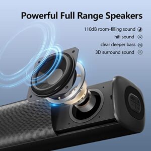 Passau Sound Bars for TV Speaker with Full-Range Divers, Bass/Treble Adjustable, Bluetooth 5.1, USB, AUX Inputs, 5 EQ TV Soundbar for Projector PC Home Theater 3D Surround Sound System-22.4 Inch