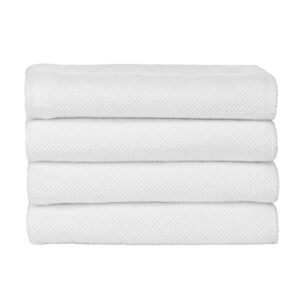 Nate Home by Nate Berkus 100% Cotton Textured Rice Weave Bath Towel Set of 4 | Soft and Absorbent Solid Bathroom Towels from mDesign - Set of 4, Snow (White)