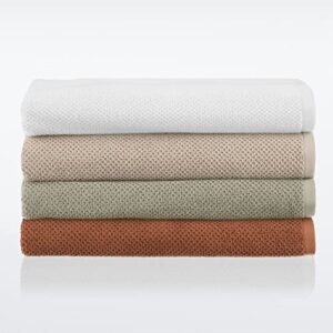 Nate Home by Nate Berkus 100% Cotton Textured Rice Weave Bath Towel Set of 4 | Soft and Absorbent Solid Bathroom Towels from mDesign - Set of 4, Snow (White)