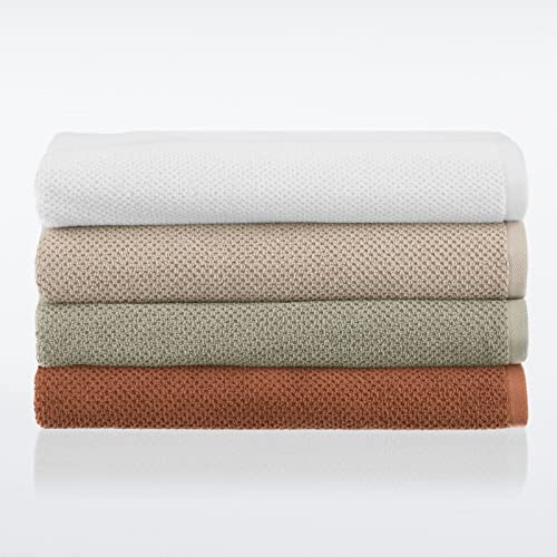 Nate Home by Nate Berkus 100% Cotton Textured Rice Weave Bath Towel Set of 4 | Soft and Absorbent Solid Bathroom Towels from mDesign - Set of 4, Snow (White)