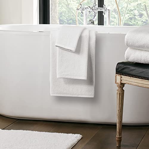 Nate Home by Nate Berkus 100% Cotton Textured Rice Weave Bath Towel Set of 4 | Soft and Absorbent Solid Bathroom Towels from mDesign - Set of 4, Snow (White)