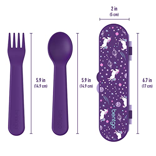 Bentgo® Kids Utensil Set - Reusable Plastic Fork, Spoon & Storage Case - BPA-Free Materials, Easy-Grip Handles, Dishwasher Safe - Ideal for School Lunch, Travel, & Outdoors (Unicorn)