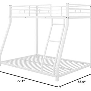 Lifeand Twin Over Full Bunk Bed with Metal Frame, Guardrail and Ladder, Space-Saving Design, Metal Bed for Kids&Teens,White