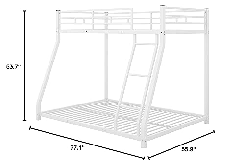 Lifeand Twin Over Full Bunk Bed with Metal Frame, Guardrail and Ladder, Space-Saving Design, Metal Bed for Kids&Teens,White