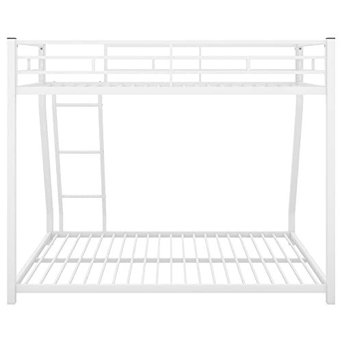 Lifeand Twin Over Full Bunk Bed with Metal Frame, Guardrail and Ladder, Space-Saving Design, Metal Bed for Kids&Teens,White