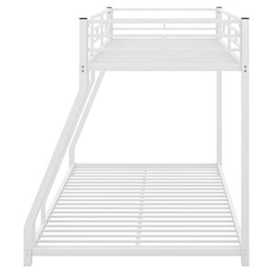 Lifeand Twin Over Full Bunk Bed with Metal Frame, Guardrail and Ladder, Space-Saving Design, Metal Bed for Kids&Teens,White