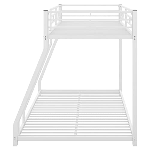 Lifeand Twin Over Full Bunk Bed with Metal Frame, Guardrail and Ladder, Space-Saving Design, Metal Bed for Kids&Teens,White