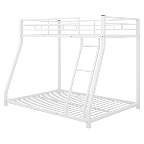 Lifeand Twin Over Full Bunk Bed with Metal Frame, Guardrail and Ladder, Space-Saving Design, Metal Bed for Kids&Teens,White