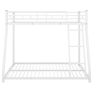 Lifeand Twin Over Full Bunk Bed with Metal Frame, Guardrail and Ladder, Space-Saving Design, Metal Bed for Kids&Teens,White