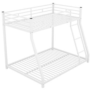 Lifeand Twin Over Full Bunk Bed with Metal Frame, Guardrail and Ladder, Space-Saving Design, Metal Bed for Kids&Teens,White