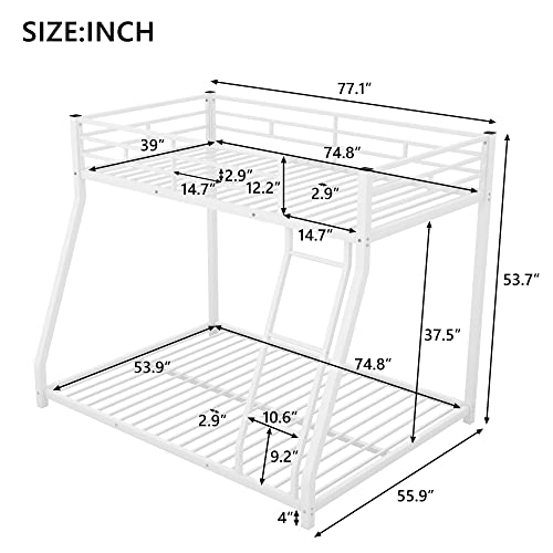 Lifeand Twin Over Full Bunk Bed with Metal Frame, Guardrail and Ladder, Space-Saving Design, Metal Bed for Kids&Teens,White