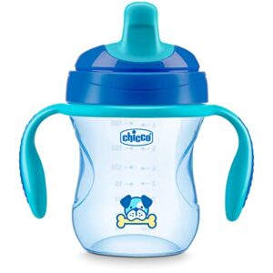 chicco 7oz. semi-soft trainer with bite-resistant spout and spill-free lid | removable, non-slip handles | top-rack dishwasher safe | easy to hold ergonomic indents | blue| 6+ months