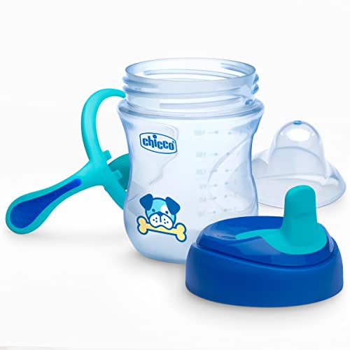 Chicco 7oz. Semi-Soft Trainer with Bite-Resistant Spout and Spill-Free Lid | Removable, Non-Slip Handles | Top-Rack Dishwasher Safe | Easy to Hold Ergonomic Indents | Blue| 6+ months