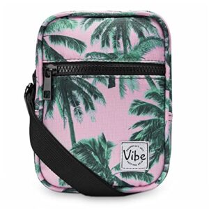vibe festival gear crossbody sling bag for women 4in1 from recycled polyester belt bag backpack fanny pack purse - pink tropical palm trees