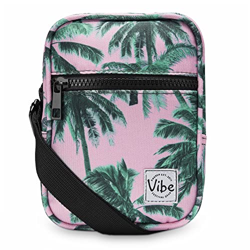 Vibe Festival Gear Crossbody Sling Bag for Women 4in1 from Recycled Polyester Belt Bag Backpack Fanny Pack Purse - Pink Tropical Palm Trees