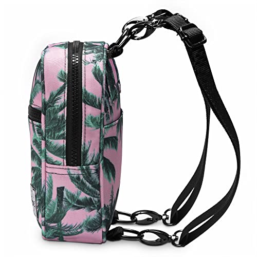 Vibe Festival Gear Crossbody Sling Bag for Women 4in1 from Recycled Polyester Belt Bag Backpack Fanny Pack Purse - Pink Tropical Palm Trees