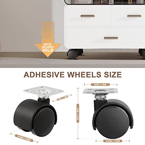 Cofufu 8 PCS 1" Free Punching Pastable Plate Caster, Self Adhesive Swivel Wheels, 360° Rotation Universal Wheel, Adhesive Wheels for Small Appliances, Furniture, Trash Can, Storage Box (Black)