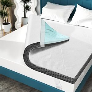 elviros 3 inch gel memory foam mattress topper queen size, adjustable cooling bed topper for back pain, dual layer mattress pad with removable cover (queen, dark grey)