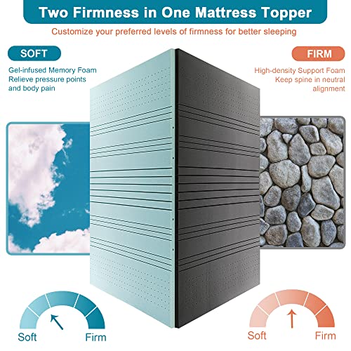 Elviros 3 Inch Gel Memory Foam Mattress Topper Queen Size, Adjustable Cooling Bed Topper for Back Pain, Dual Layer Mattress Pad with Removable Cover (Queen, Dark Grey)