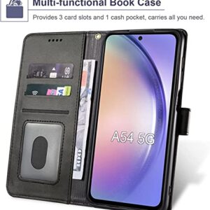 for Samsung Galaxy A54 5G Case and Tempered Glass Screen Protector, PU Leather Flip Cover Wallet Phone Case Protector [Full Protection] [Card Slots] [Kickstand] for Samsung Galaxy A54 5G, Black