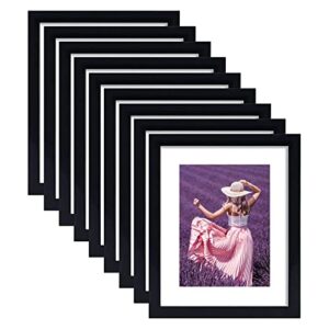 hegaty 8x10 picture frame black set of 9, display pictures 5x7 with mat or 8x10 without mat for wall mounting or table top display